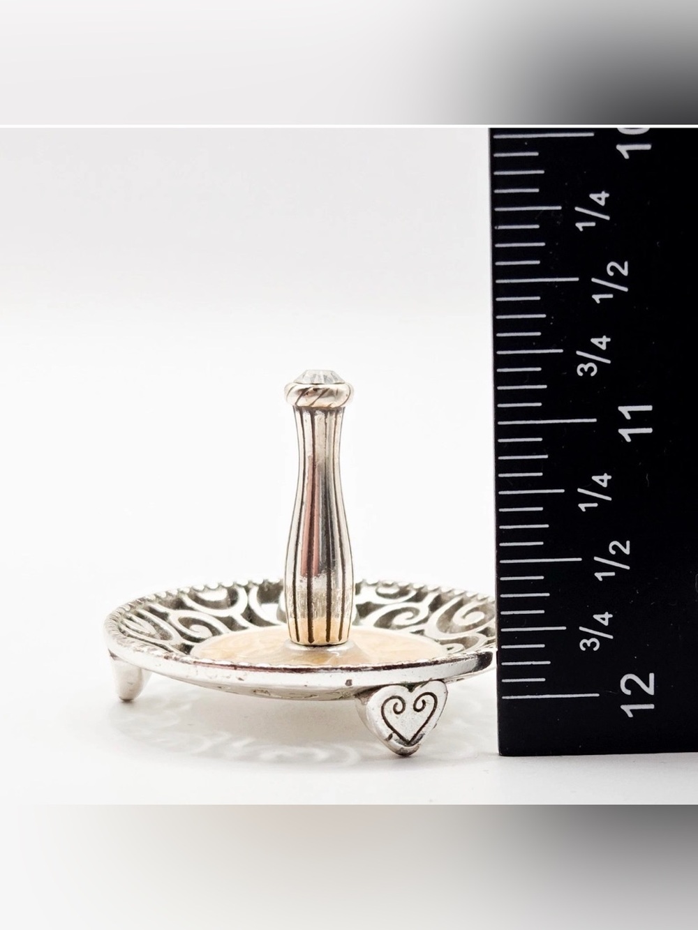 Brighton Ring Holder Crystal Top Silver Filigree Jewelry Dish Rare Vintage - Picture 7 of 7